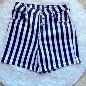 HT Denim Ultra High Rise Black and White Striped Shorts